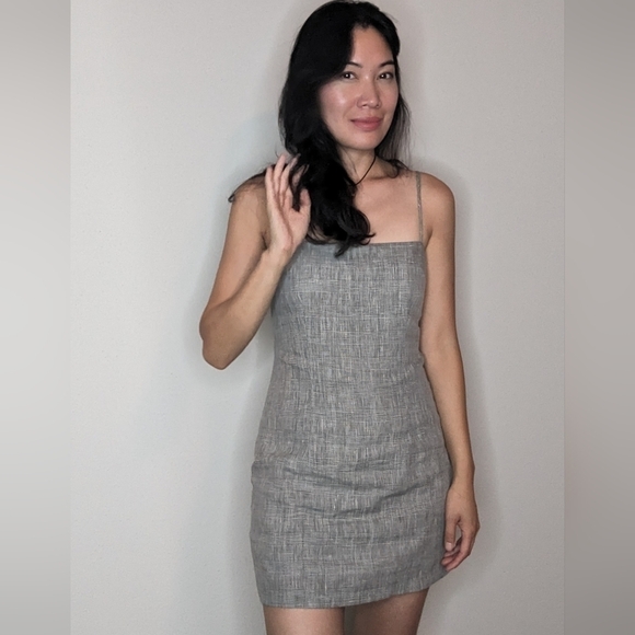 Vici Plaid Square Neck Linen Blend Mini Dress Gray S 90s 2000s preppy casual - Picture 1 of 7